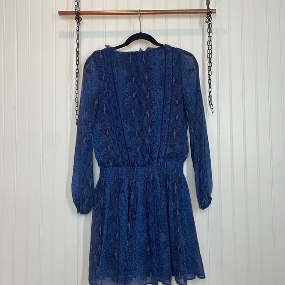 Banana Republic Blue Snakeskin Drop Waist Dress Boho Peasant Tassel Size XS - Picture 3 of 8
